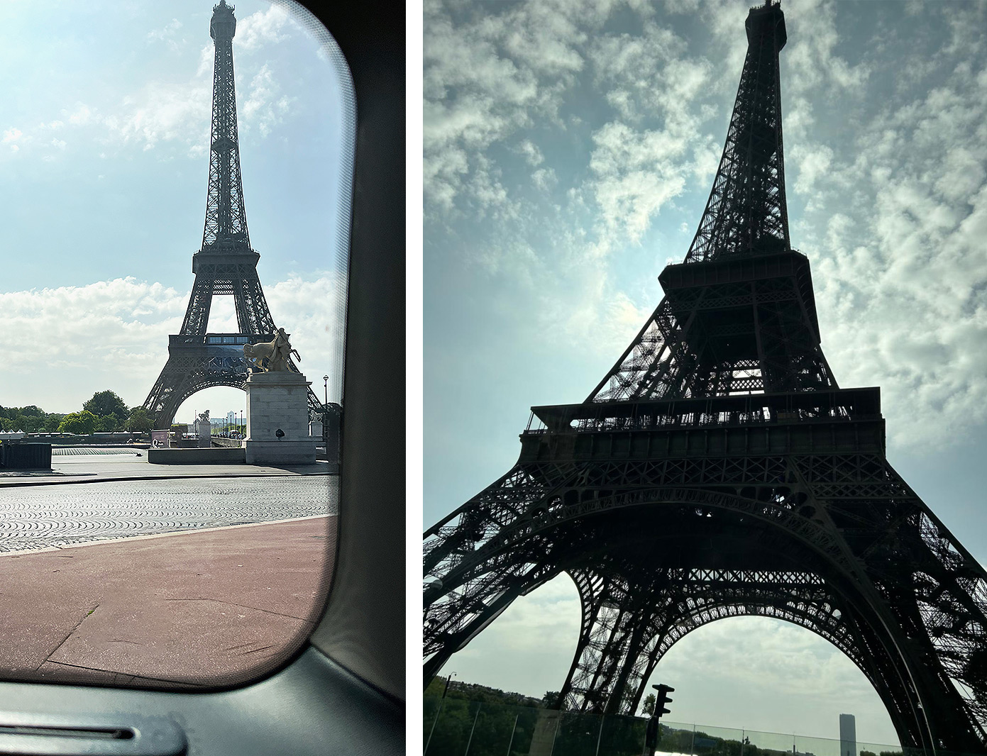 Bretagne mit Kindern - Südküste Unsere Familienreise in die Bretagne. Hier der Umstieg in Paris. Mit dem Taxi unter dem Eiffelturm durchfahren - Ja das geht, wenn man den Taxifahrer nett fragt ;) - Beide Fotos haben wir aus dem Auto heraus aufgenommen.