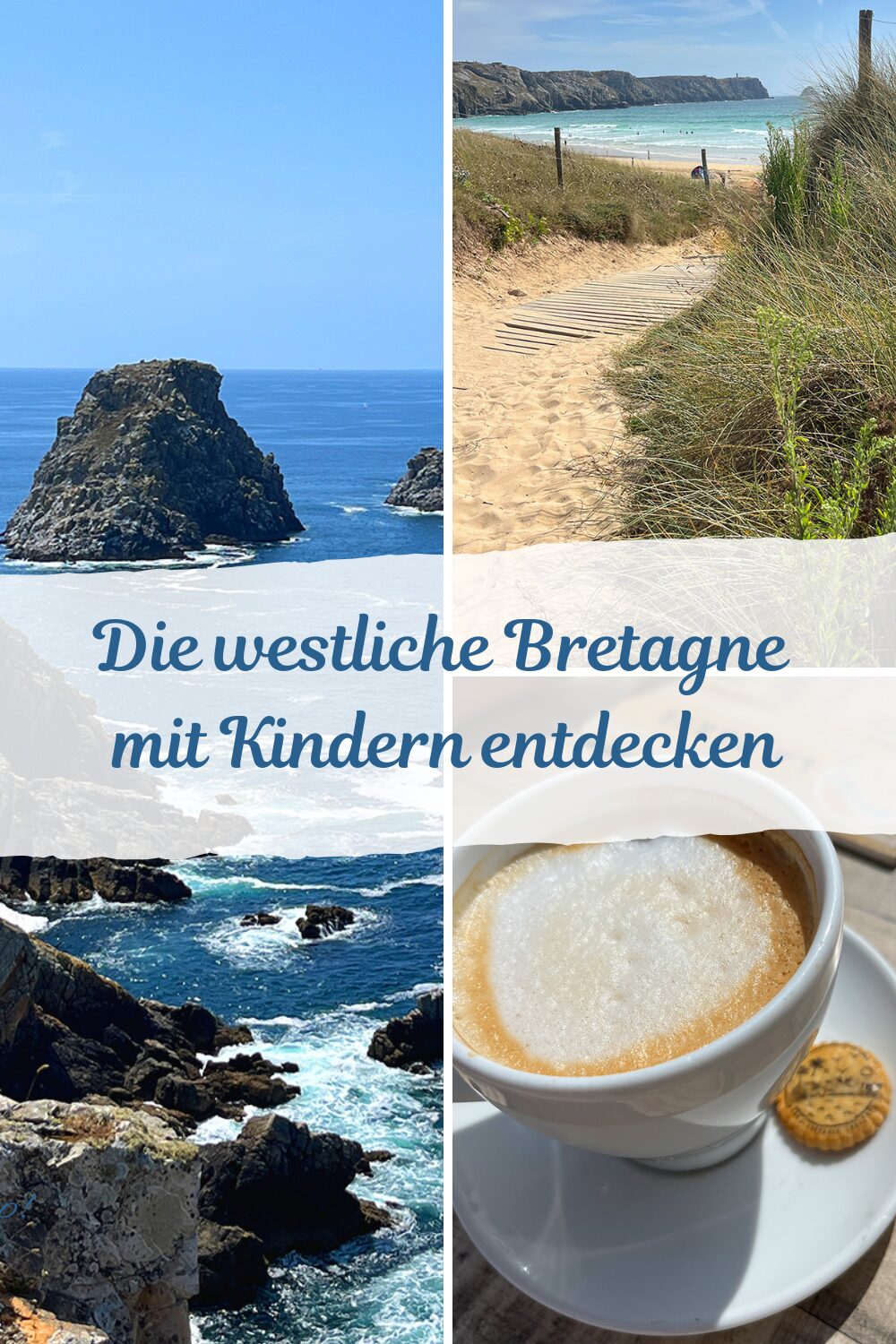 Bretagne mit Kindern - Westküste Bretagne mit Kindern - Westküste. Hier der Pin für die Pinterest Sammlung. Ein Strandaufgang vor einer Steilküste ist zu sehen.